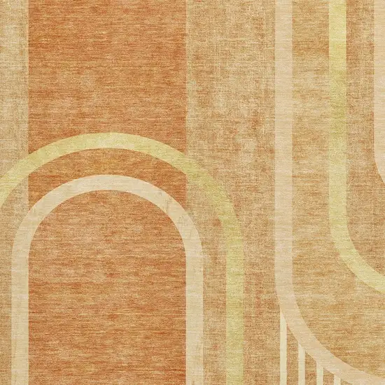 Terra Cotta And Gold Geometric Washable Area Rug With UV Protection Photo 7