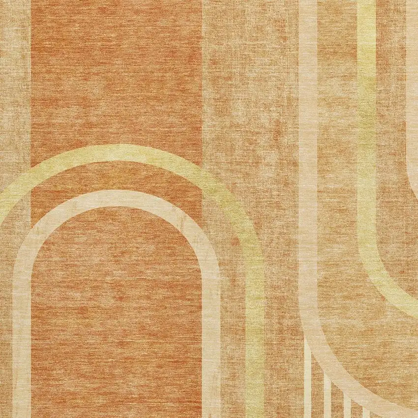 Terra Cotta And Gold Geometric Washable Area Rug With UV Protection Photo 7