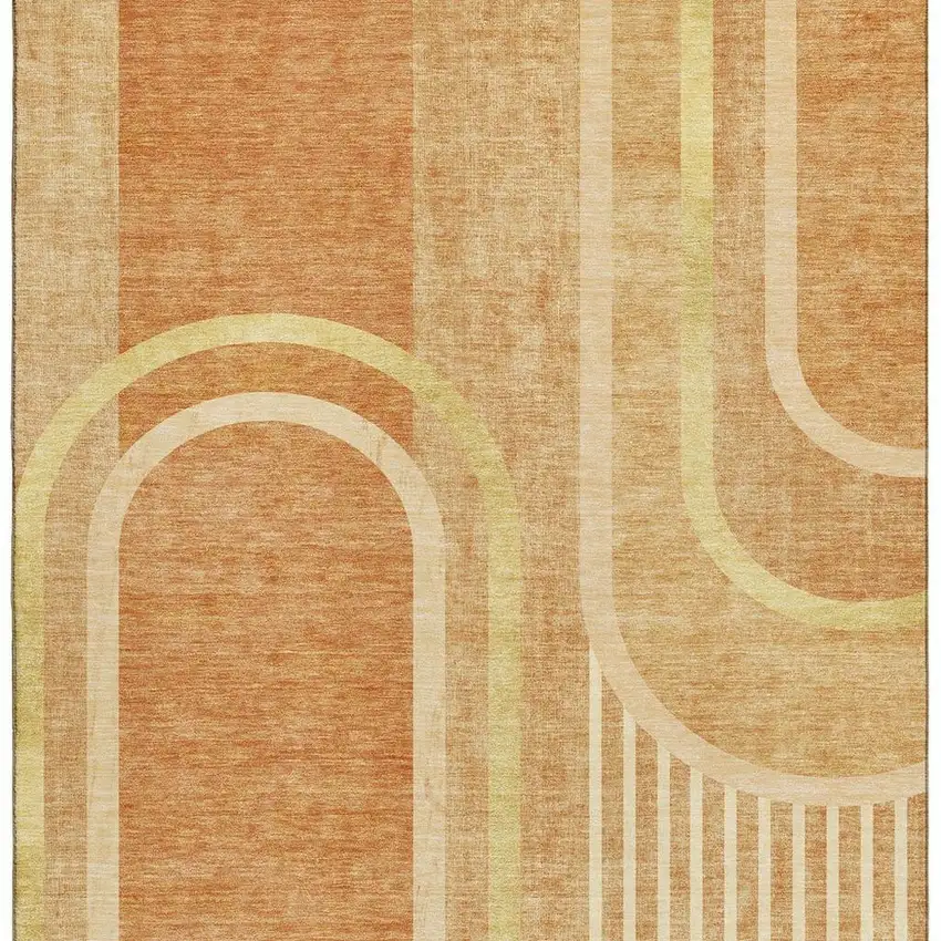 Terra Cotta And Gold Geometric Washable Area Rug With UV Protection Photo 8
