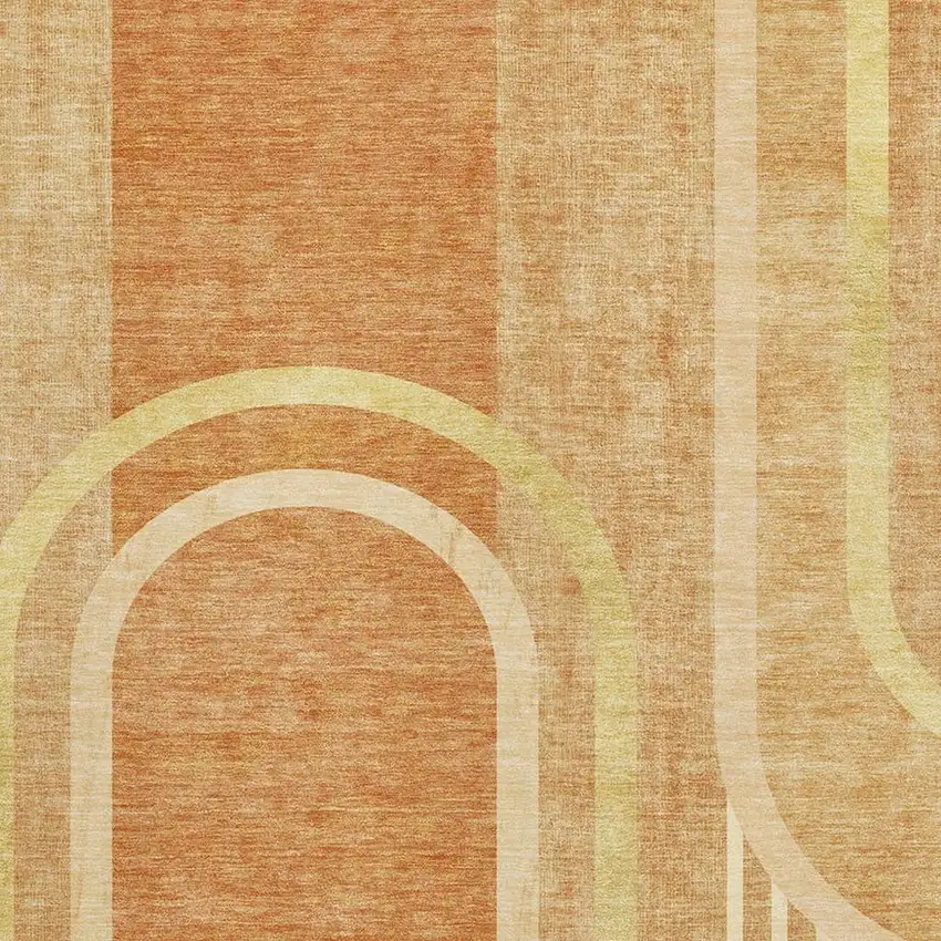 Terra Cotta And Gold Geometric Washable Area Rug With UV Protection Photo 3