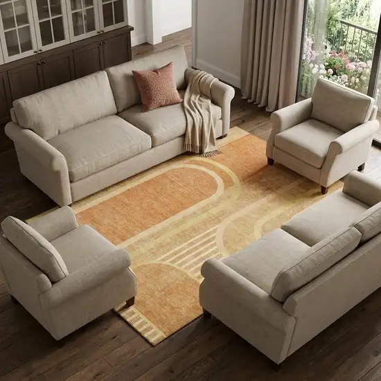 Terra Cotta And Gold Geometric Washable Area Rug With UV Protection Photo 1