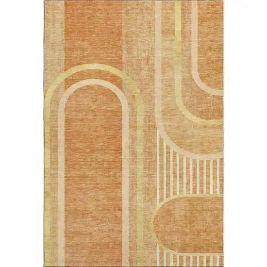 Terra Cotta And Gold Geometric Washable Area Rug With UV Protection Photo 1