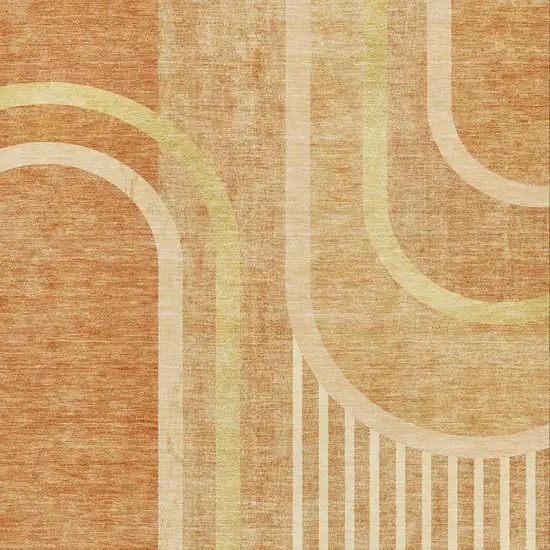 Terra Cotta And Gold Geometric Washable Area Rug With UV Protection Photo 3