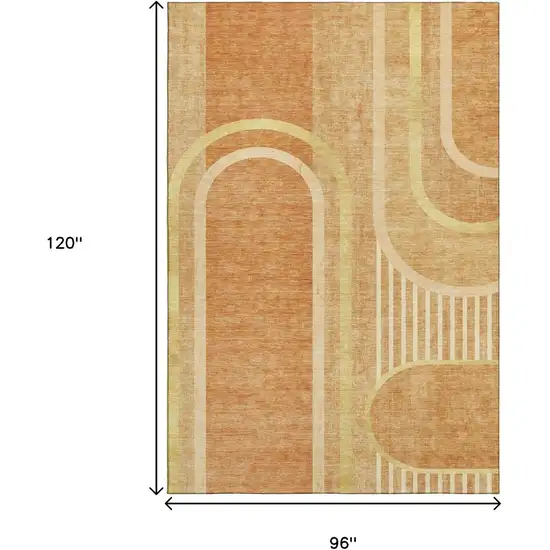 Terra Cotta And Gold Geometric Washable Area Rug With UV Protection Photo 7