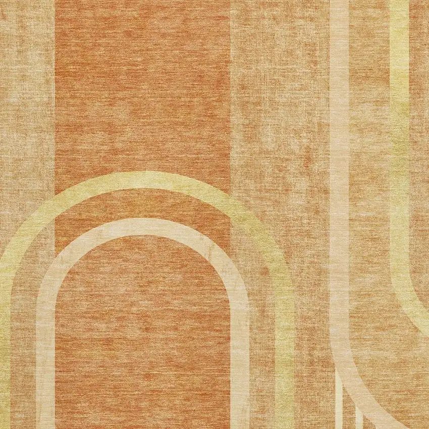 Terra Cotta And Gold Geometric Washable Area Rug With UV Protection Photo 4