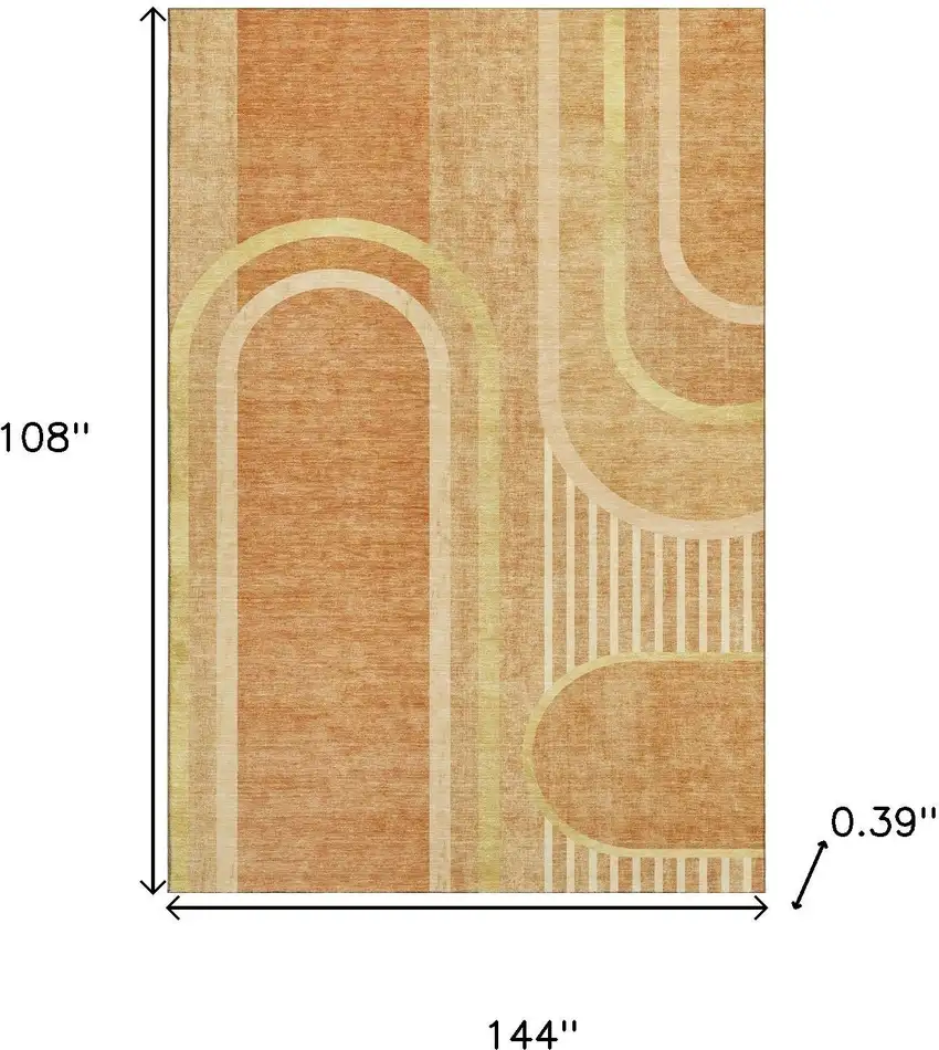 Terra Cotta And Gold Geometric Washable Area Rug With UV Protection Photo 3