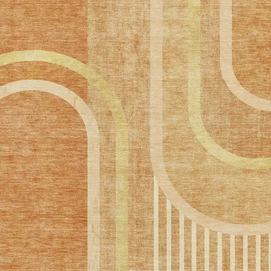 Terra Cotta And Gold Geometric Washable Area Rug With UV Protection Photo 6