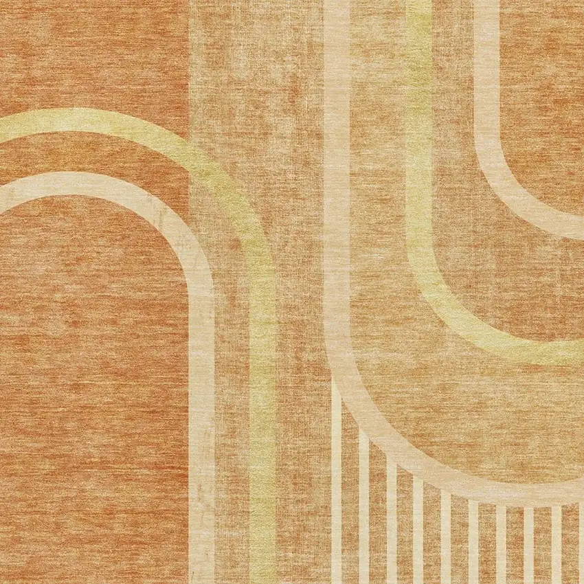 Terra Cotta And Gold Geometric Washable Area Rug With UV Protection Photo 6