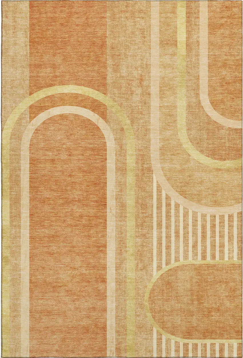 Terra Cotta And Gold Geometric Washable Area Rug With UV Protection Photo 1