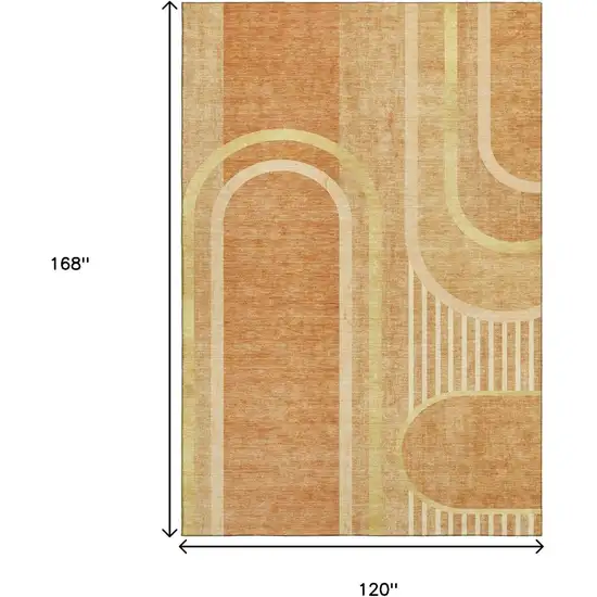 Terra Cotta And Gold Geometric Washable Area Rug With UV Protection Photo 3