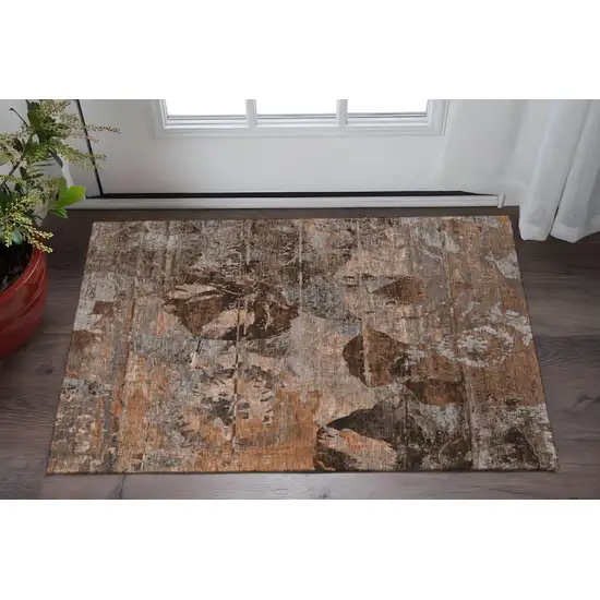 Terra Cotta And Gray Abstract Washable Area Rug With UV Protection Photo 2