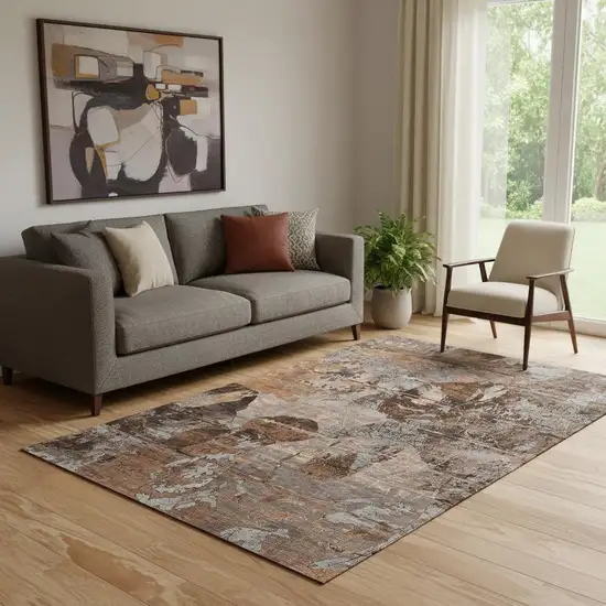 Terra Cotta And Gray Abstract Washable Area Rug With UV Protection Photo 1