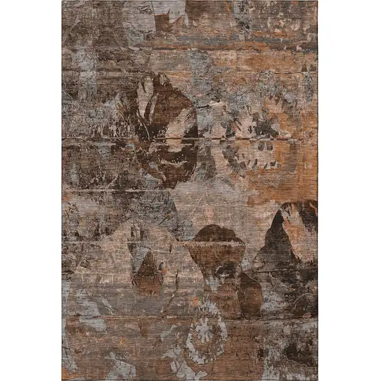 Terra Cotta And Gray Abstract Washable Area Rug With UV Protection Photo 4