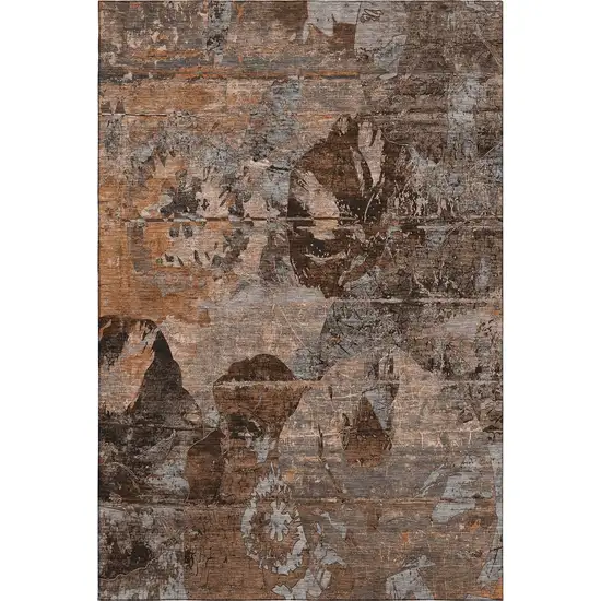 Terra Cotta And Gray Abstract Washable Area Rug With UV Protection Photo 1