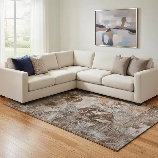 Terra Cotta And Gray Abstract Washable Area Rug With UV Protection Photo 2