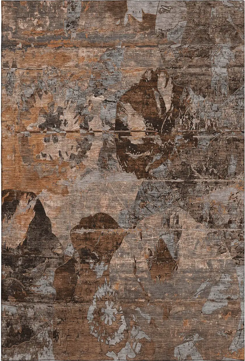 Terra Cotta And Gray Abstract Washable Area Rug With UV Protection Photo 1