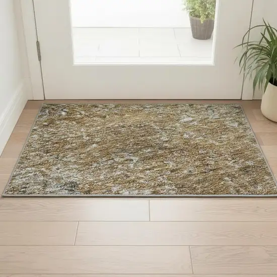 Terra Cotta And Gray Abstract Washable Area Rug With UV Protection Photo 2