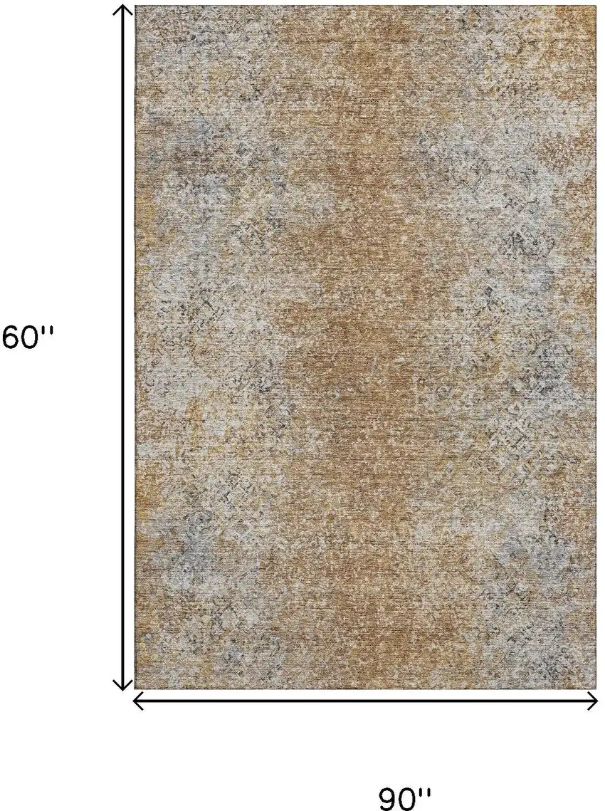 Terra Cotta And Gray Abstract Washable Area Rug With UV Protection Photo 3