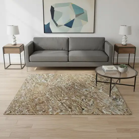 Terra Cotta And Gray Abstract Washable Area Rug With UV Protection Photo 2