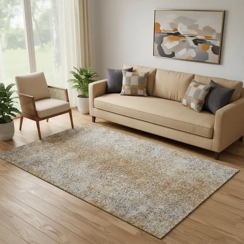 Terra Cotta And Gray Abstract Washable Area Rug With UV Protection Photo 1