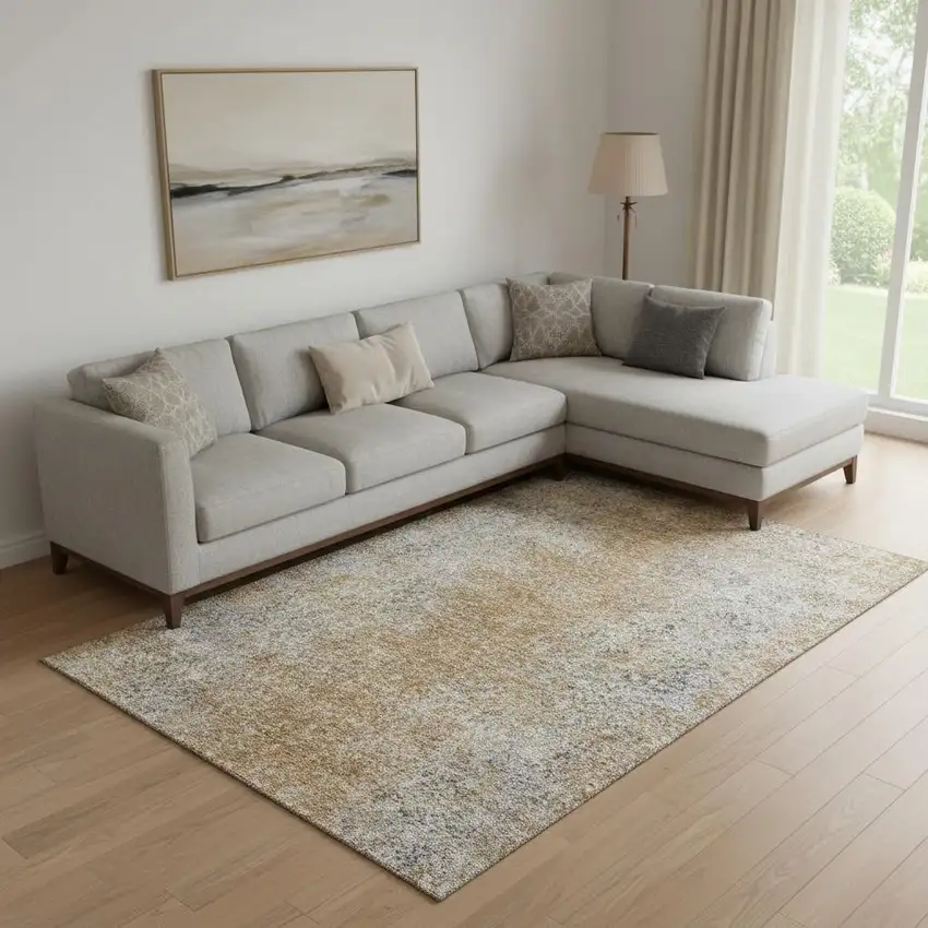 Terra Cotta And Gray Abstract Washable Area Rug With UV Protection Photo 1