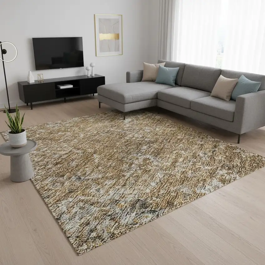 Terra Cotta And Gray Abstract Washable Area Rug With UV Protection Photo 2