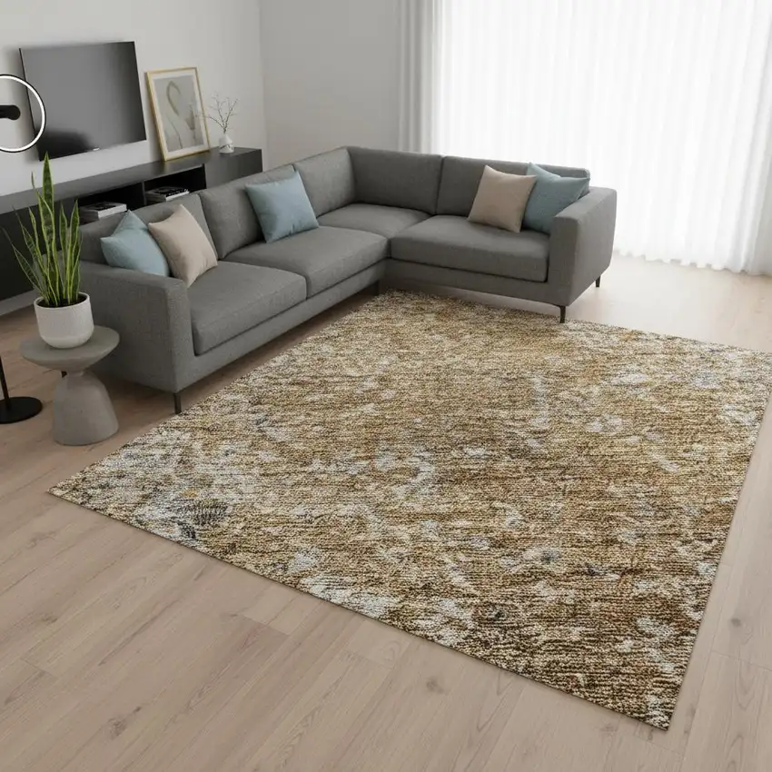 Terra Cotta And Gray Abstract Washable Area Rug With UV Protection Photo 2