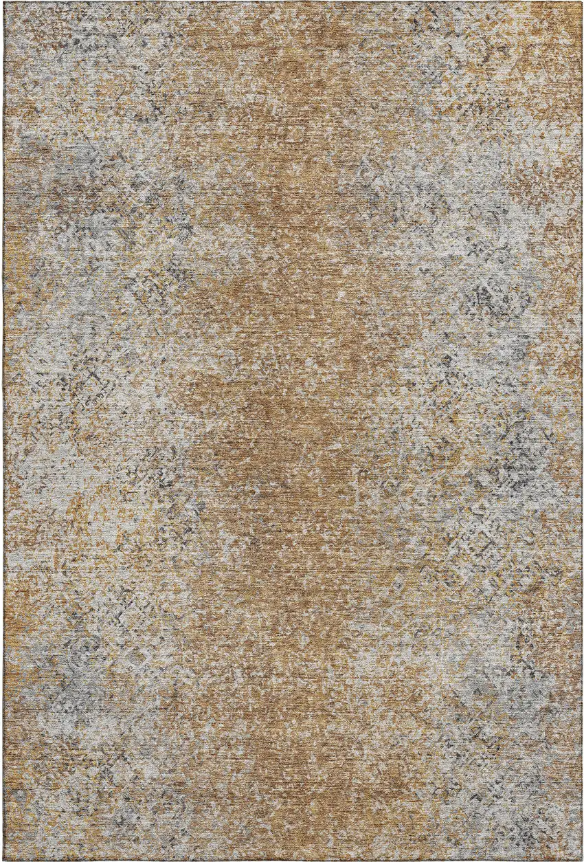 Terra Cotta And Gray Abstract Washable Area Rug With UV Protection Photo 6