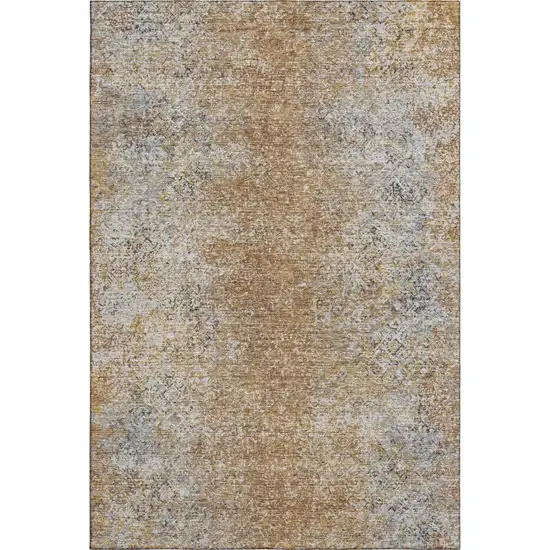 Terra Cotta And Gray Abstract Washable Area Rug With UV Protection Photo 6