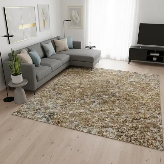 Terra Cotta And Gray Abstract Washable Area Rug With UV Protection Photo 2