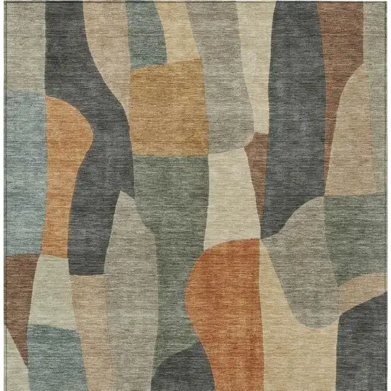 Terra Cotta And Gray Abstract Washable Indoor Outdoor Area Rug Photo 3