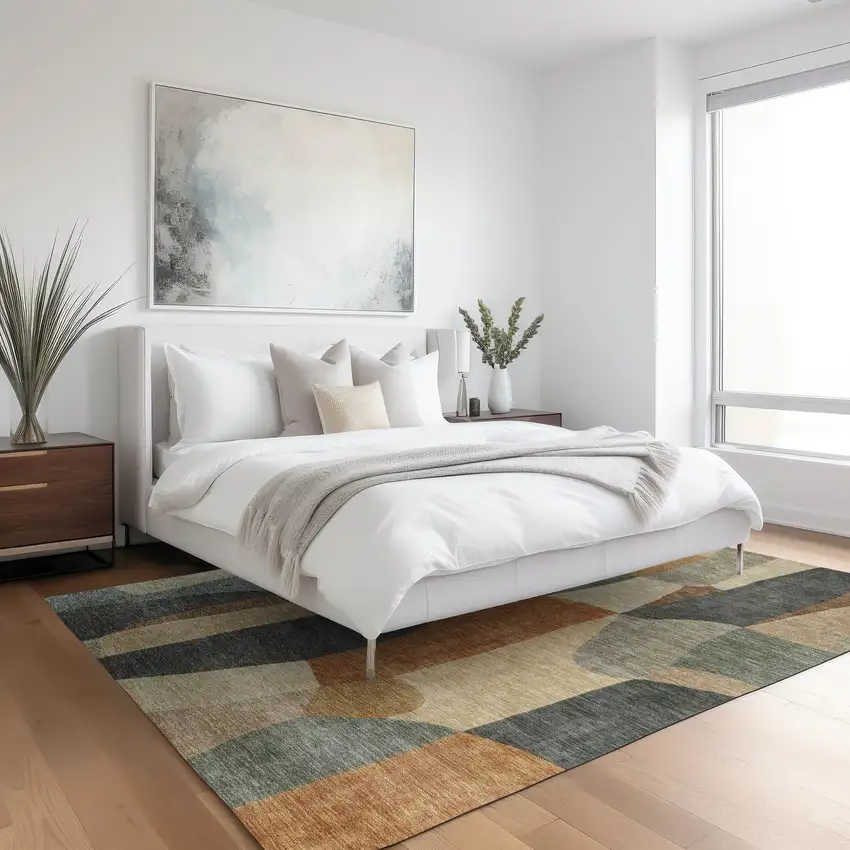 Terra Cotta And Gray Abstract Washable Indoor Outdoor Area Rug Photo 6