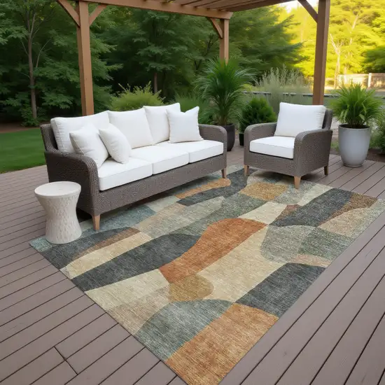 Terra Cotta And Gray Abstract Washable Indoor Outdoor Area Rug Photo 7