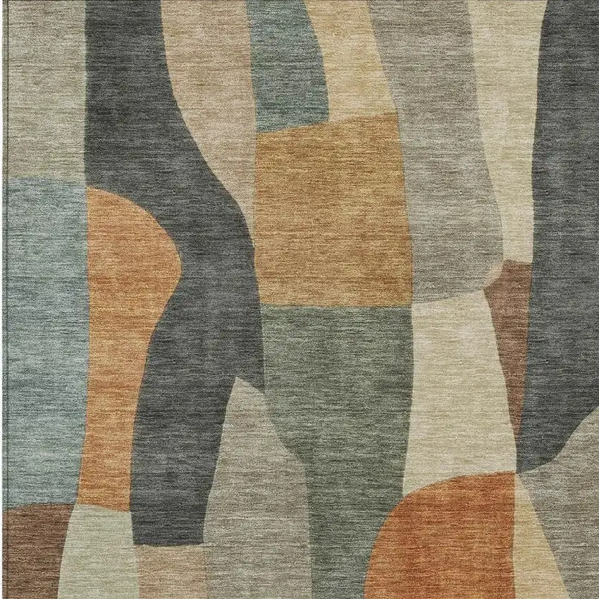 Terra Cotta And Gray Abstract Washable Indoor Outdoor Area Rug Photo 2