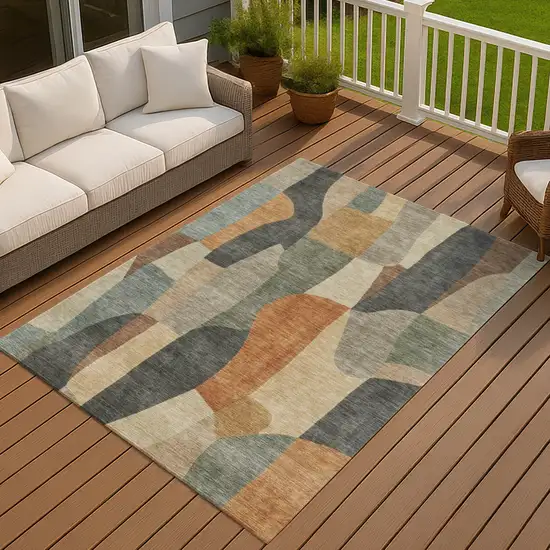 Terra Cotta And Gray Abstract Washable Indoor Outdoor Area Rug Photo 4