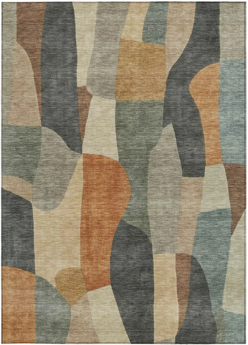 Terra Cotta And Gray Abstract Washable Indoor Outdoor Area Rug Photo 3