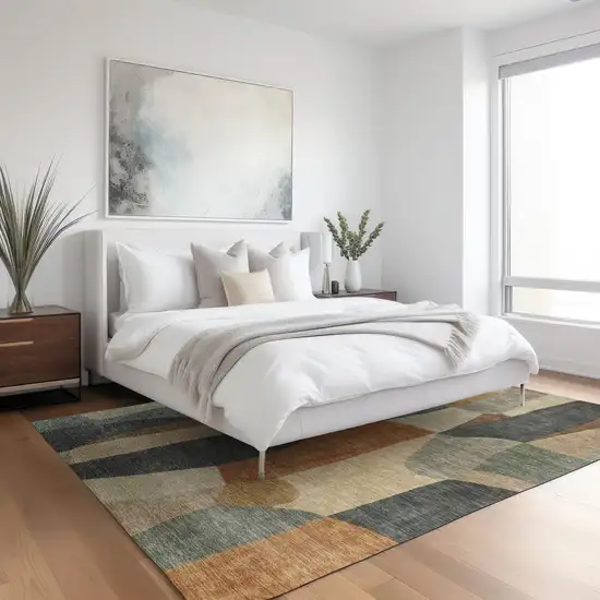 Terra Cotta And Gray Abstract Washable Indoor Outdoor Area Rug Photo 6