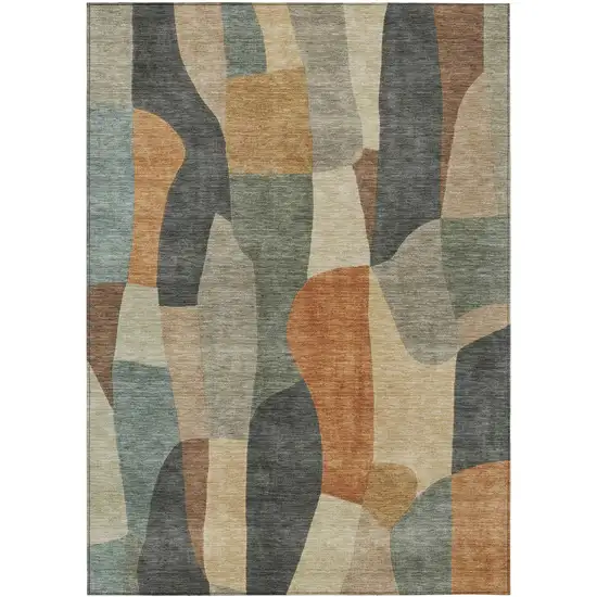 Terra Cotta And Gray Abstract Washable Indoor Outdoor Area Rug Photo 1