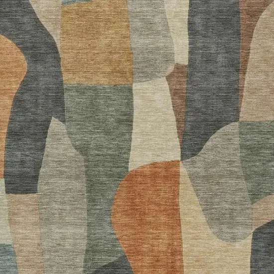 Terra Cotta And Gray Abstract Washable Indoor Outdoor Area Rug Photo 2