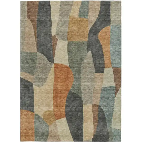 Terra Cotta And Gray Abstract Washable Indoor Outdoor Area Rug Photo 3
