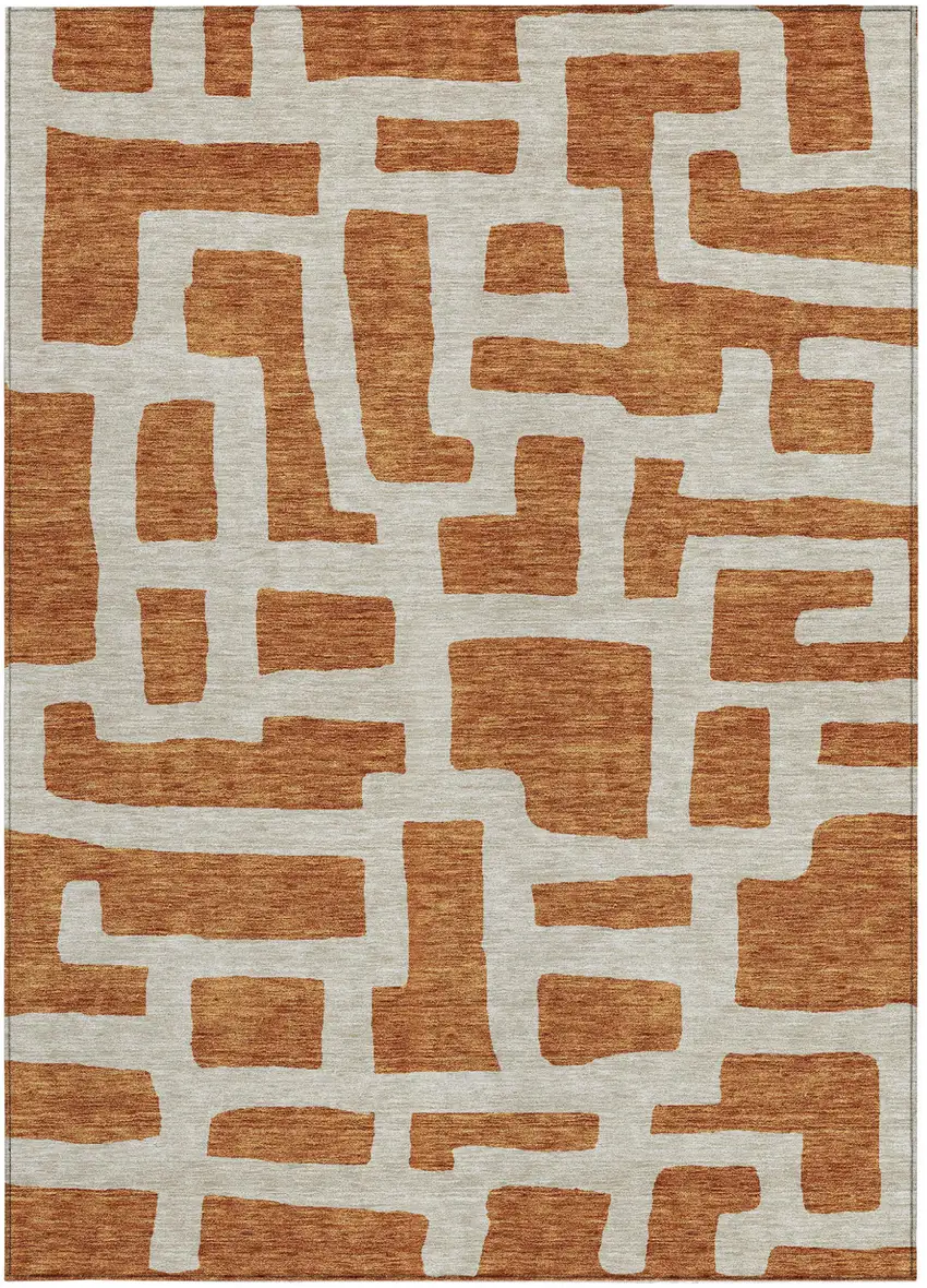 Terra Cotta And Gray Abstract Washable Indoor Outdoor Area Rug Photo 6