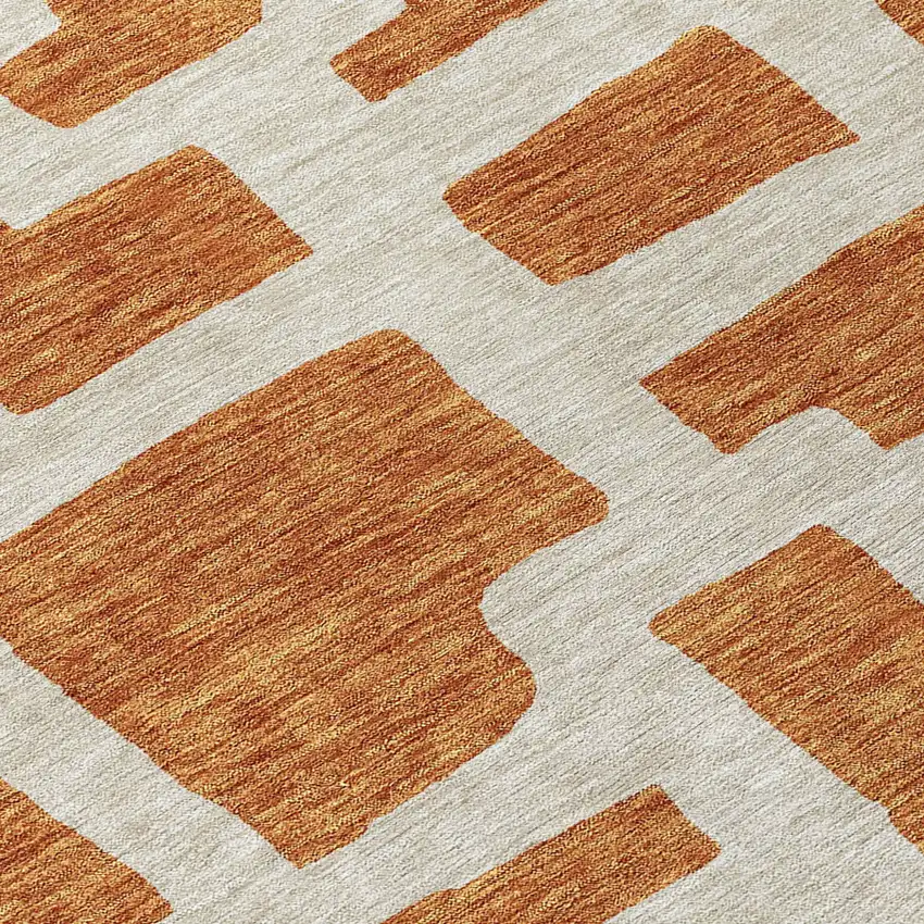 Terra Cotta And Gray Abstract Washable Indoor Outdoor Area Rug Photo 8
