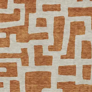 Photo of Terra Cotta And Gray Abstract Washable Indoor Outdoor Area Rug