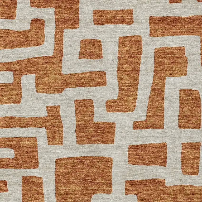 Terra Cotta And Gray Abstract Washable Indoor Outdoor Area Rug Photo 6