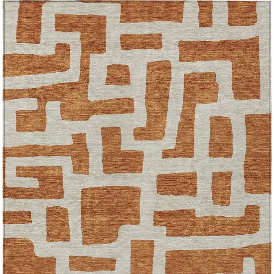 Terra Cotta And Gray Abstract Washable Indoor Outdoor Area Rug Photo 7