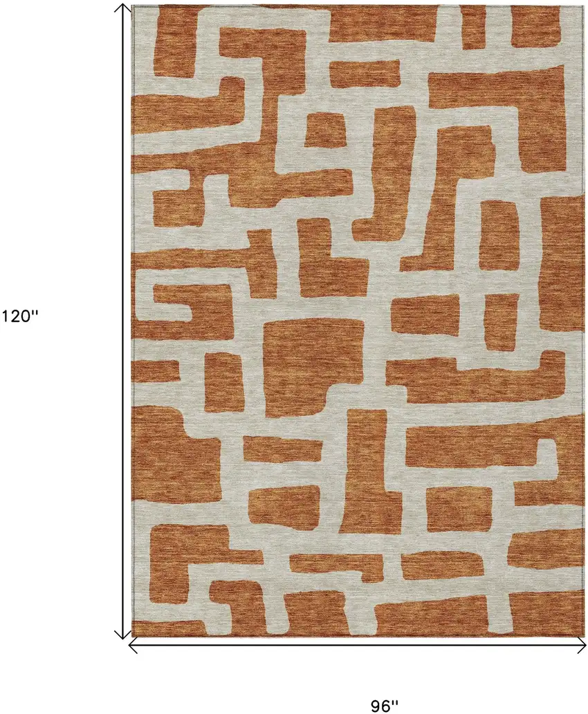 Terra Cotta And Gray Abstract Washable Indoor Outdoor Area Rug Photo 3