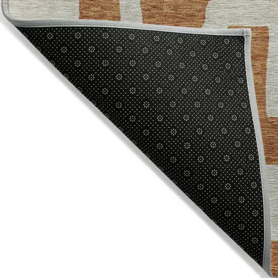 Terra Cotta And Gray Abstract Washable Indoor Outdoor Area Rug Photo 4