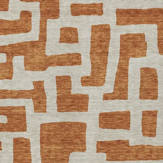 Terra Cotta And Gray Abstract Washable Indoor Outdoor Area Rug Photo 6
