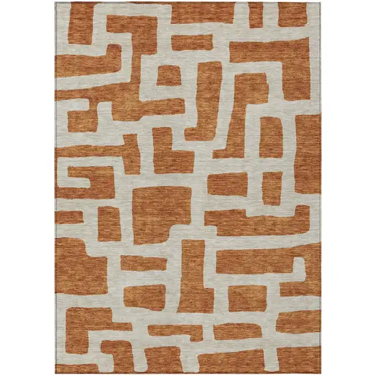 Terra Cotta And Gray Abstract Washable Indoor Outdoor Area Rug Photo 2