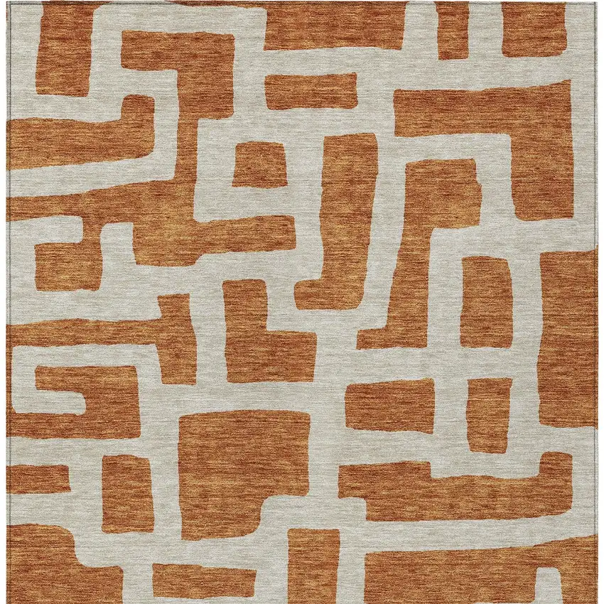 Terra Cotta And Gray Abstract Washable Indoor Outdoor Area Rug Photo 7